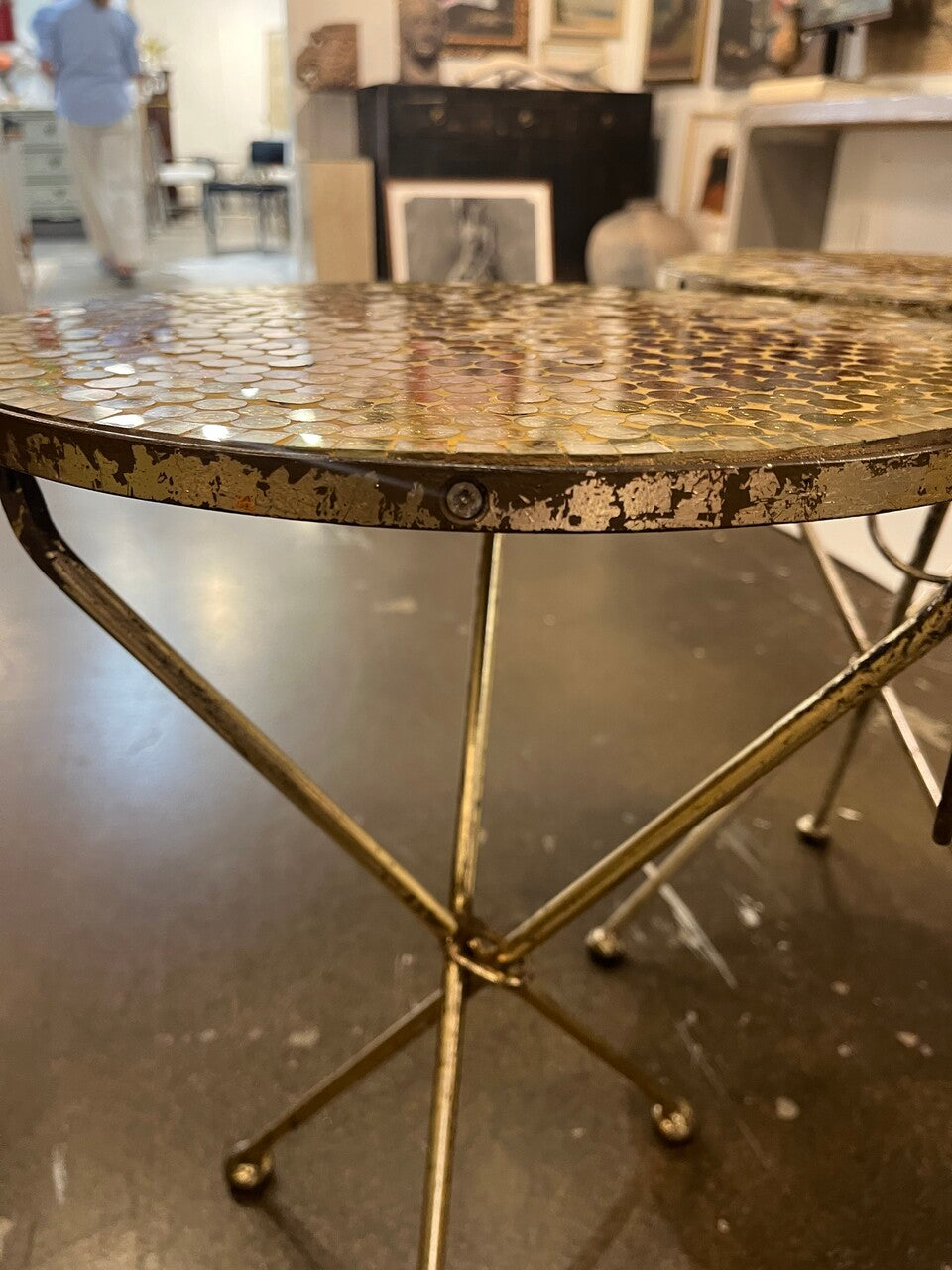 Pair of Italian Gold Folding Mosaic Side Tables