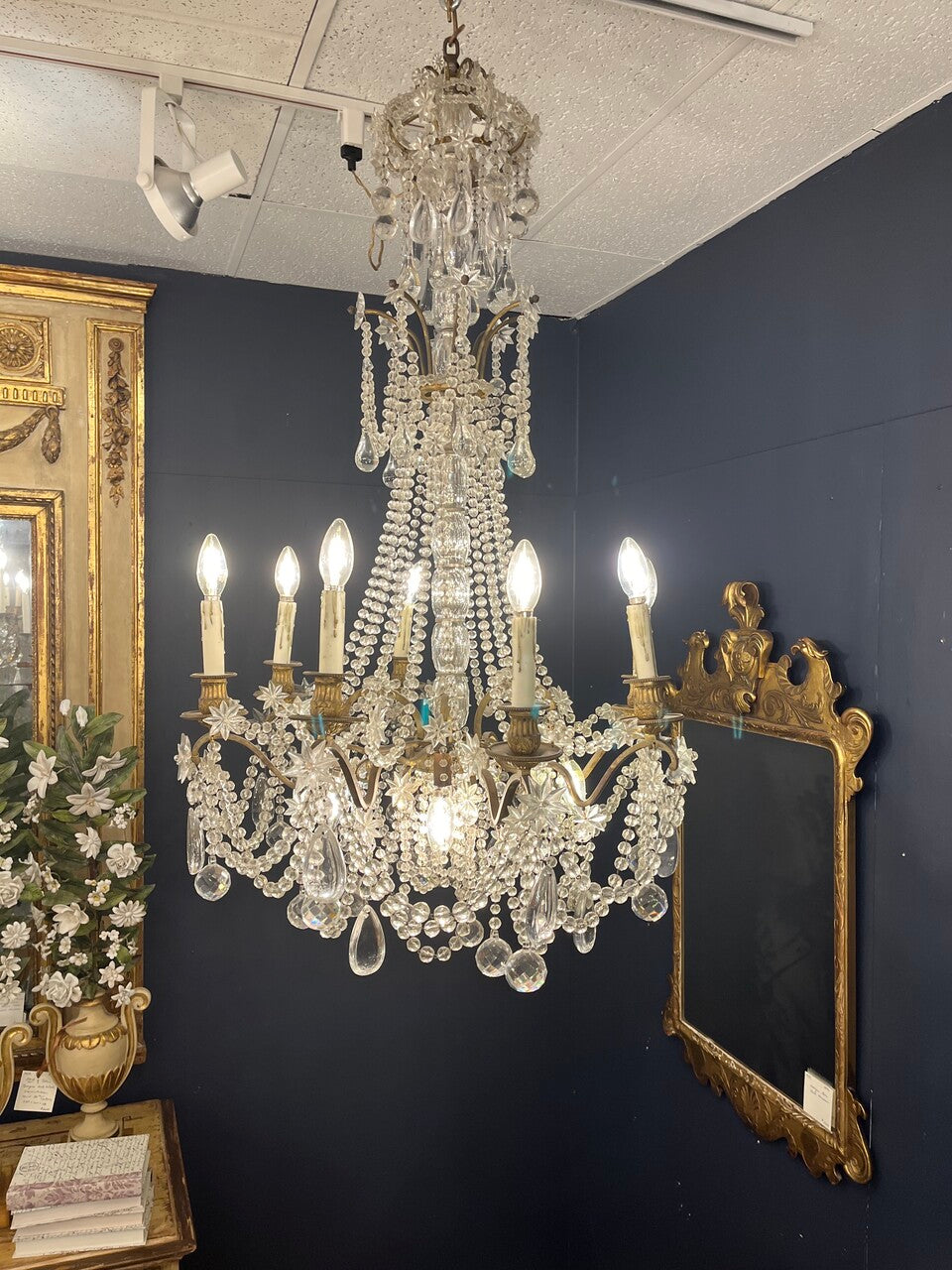 Antique 12 bulb Crystal Chandelier