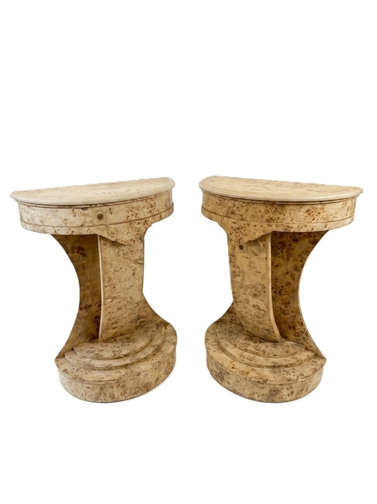 Pair Bleached Burl Demilunes Art Deco Style