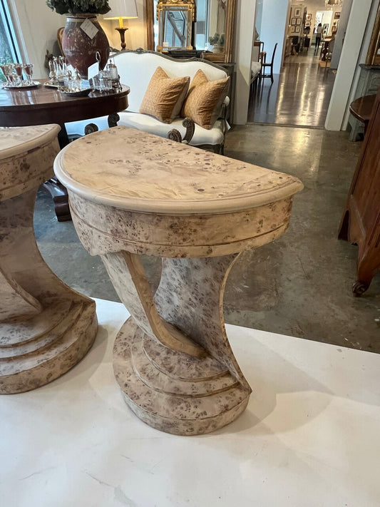 Pair Bleached Burl Demilunes Art Deco Style
