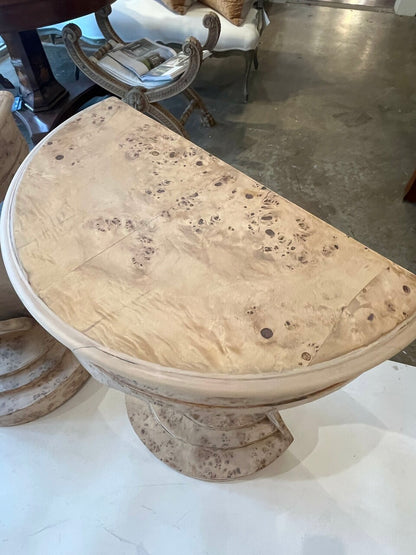 Pair Bleached Burl Demilunes Art Deco Style
