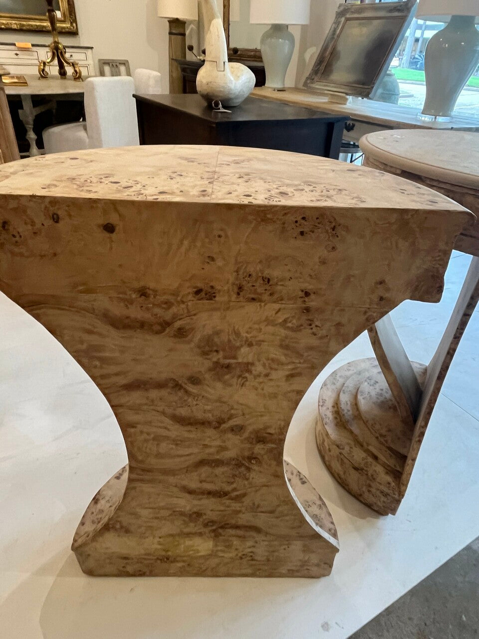 Pair Bleached Burl Demilunes Art Deco Style