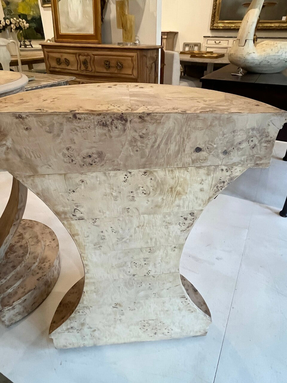 Pair Bleached Burl Demilunes Art Deco Style