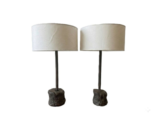 Amazing Pair Burl Root Table Lamps
