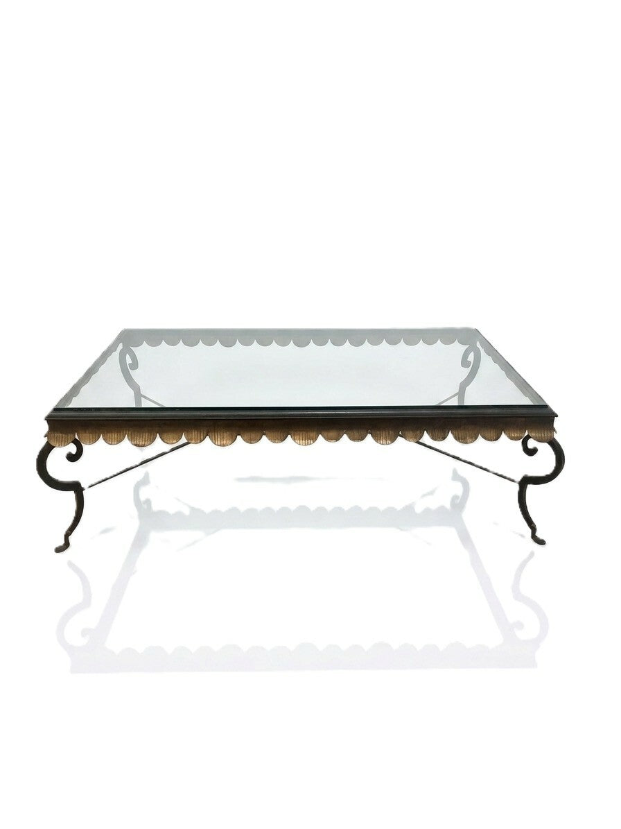 Vintage Minton Spidell Gilt, Scalloped, Iron and Glass Coffee Table