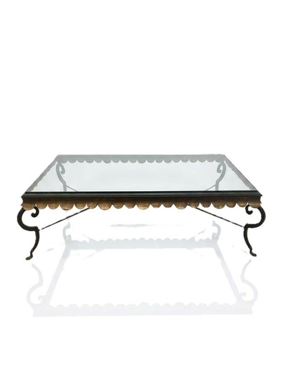 Vintage Minton Spidell Gilt, Scalloped, Iron and Glass Coffee Table