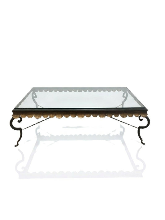 Vintage Minton Spidell Gilt, Scalloped, Iron and Glass Coffee Table