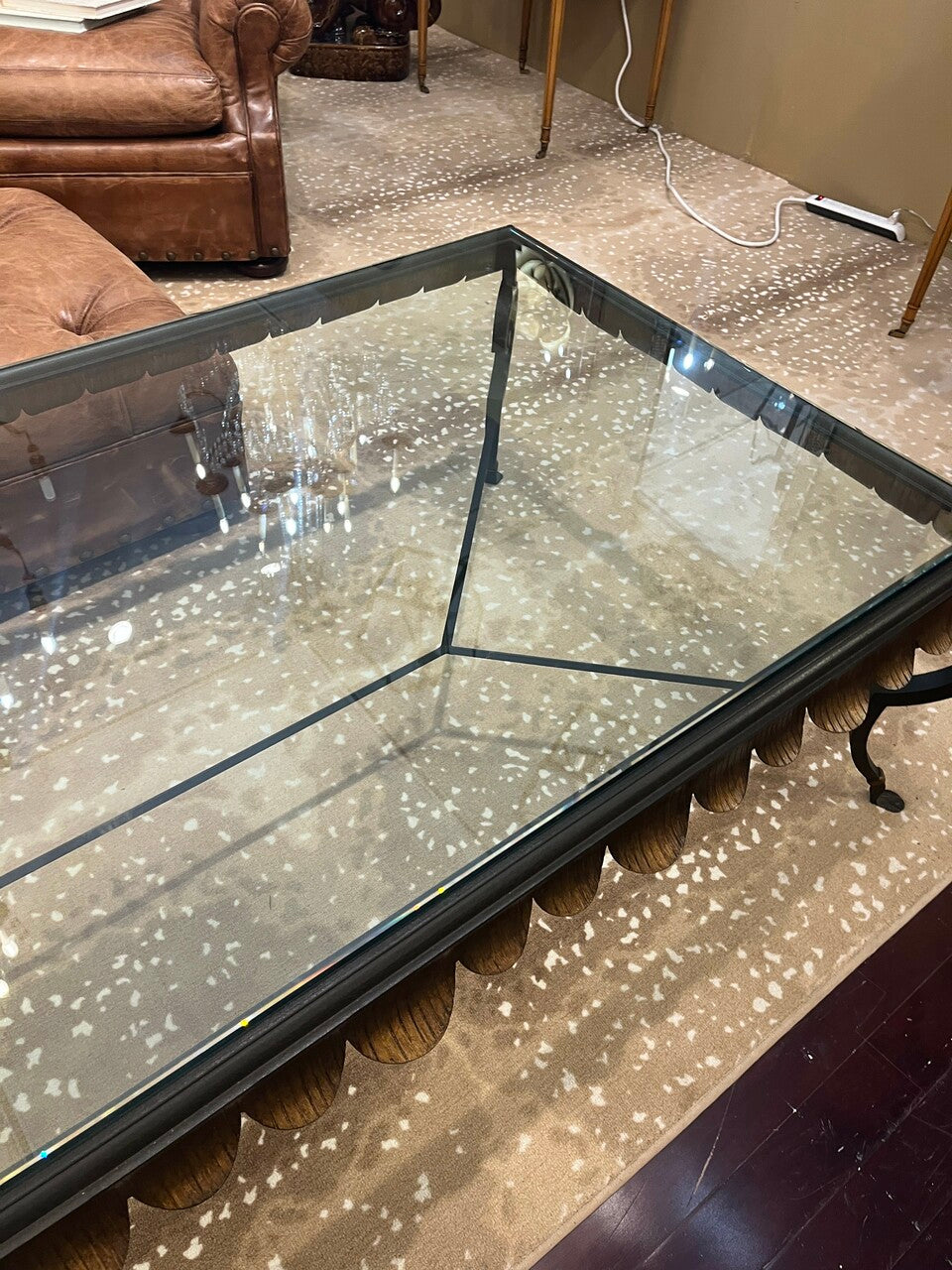 Vintage Minton Spidell Gilt, Scalloped, Iron and Glass Coffee Table