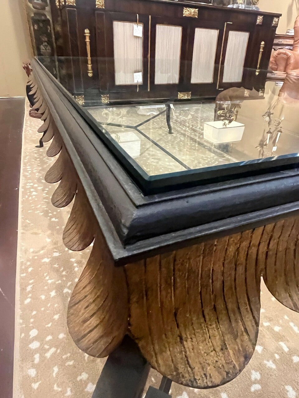 Vintage Minton Spidell Gilt, Scalloped, Iron and Glass Coffee Table