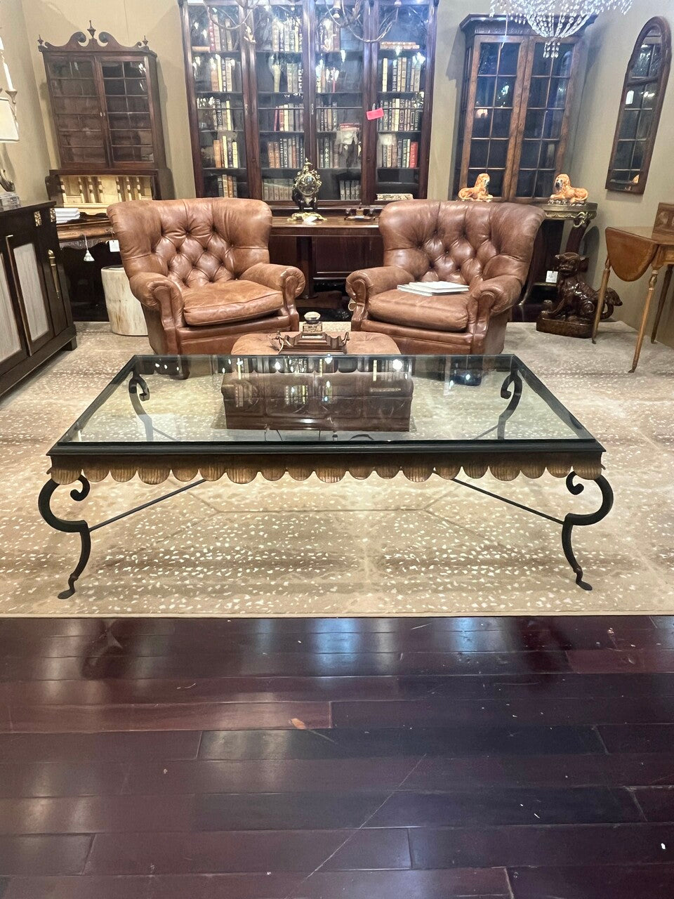 Vintage Minton Spidell Gilt, Scalloped, Iron and Glass Coffee Table