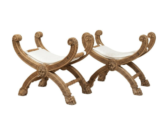 Pair of 19th Century Italian Renaissance Revival Savonarola Benches