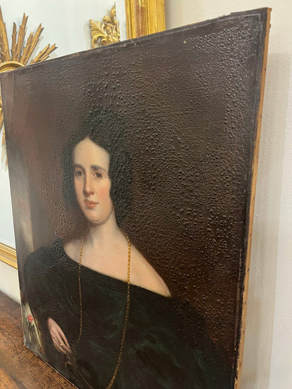 19th Century Oil on Canvas Portrait of Lady
