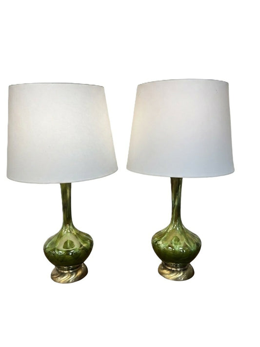 Pair of 70's Mid Century Modern Drip Glaze Lamps