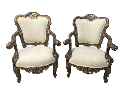 Pair Late 19th Century Louis XV Giltwood Armchairs