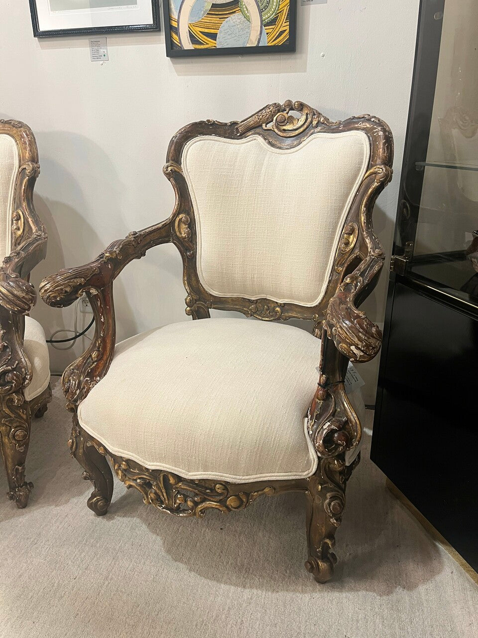 Pair Late 19th Century Louis XV Giltwood Armchairs