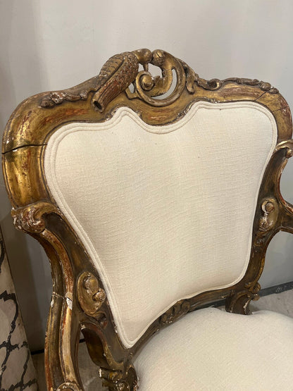 Pair Late 19th Century Louis XV Giltwood Armchairs