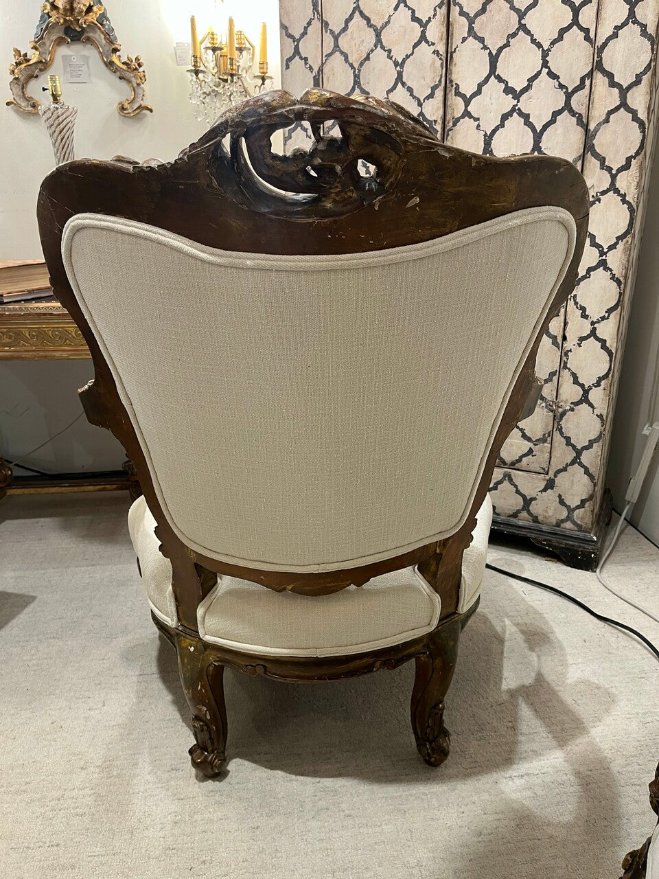 Pair Late 19th Century Louis XV Giltwood Armchairs