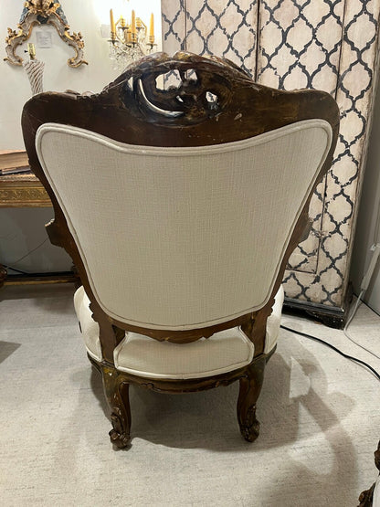 Pair Late 19th Century Louis XV Giltwood Armchairs