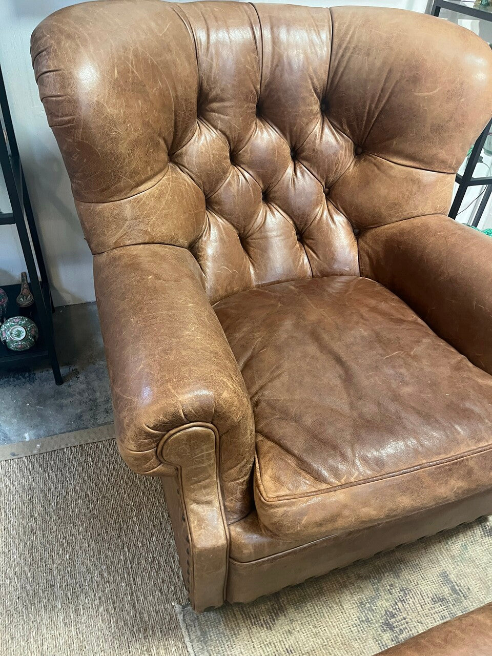 Ralph Lauren Leather Writer's Chair and Ottoman