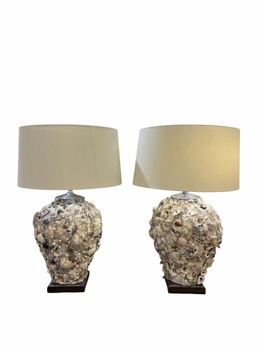Pair of Artisan Made Seashell Table Lamps