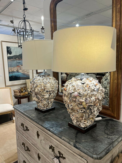 Pair of Artisan Made Seashell Table Lamps