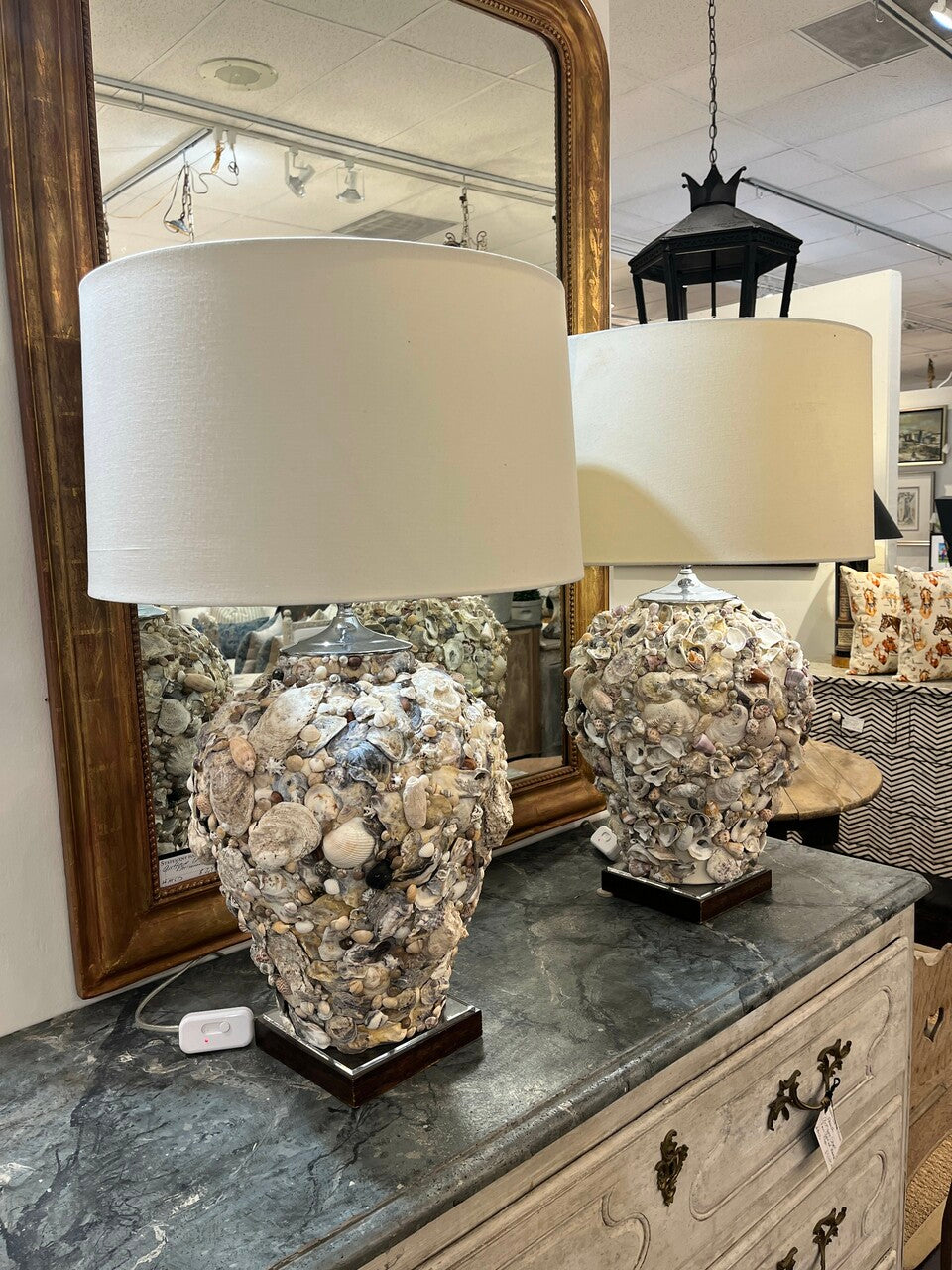Pair of Artisan Made Seashell Table Lamps