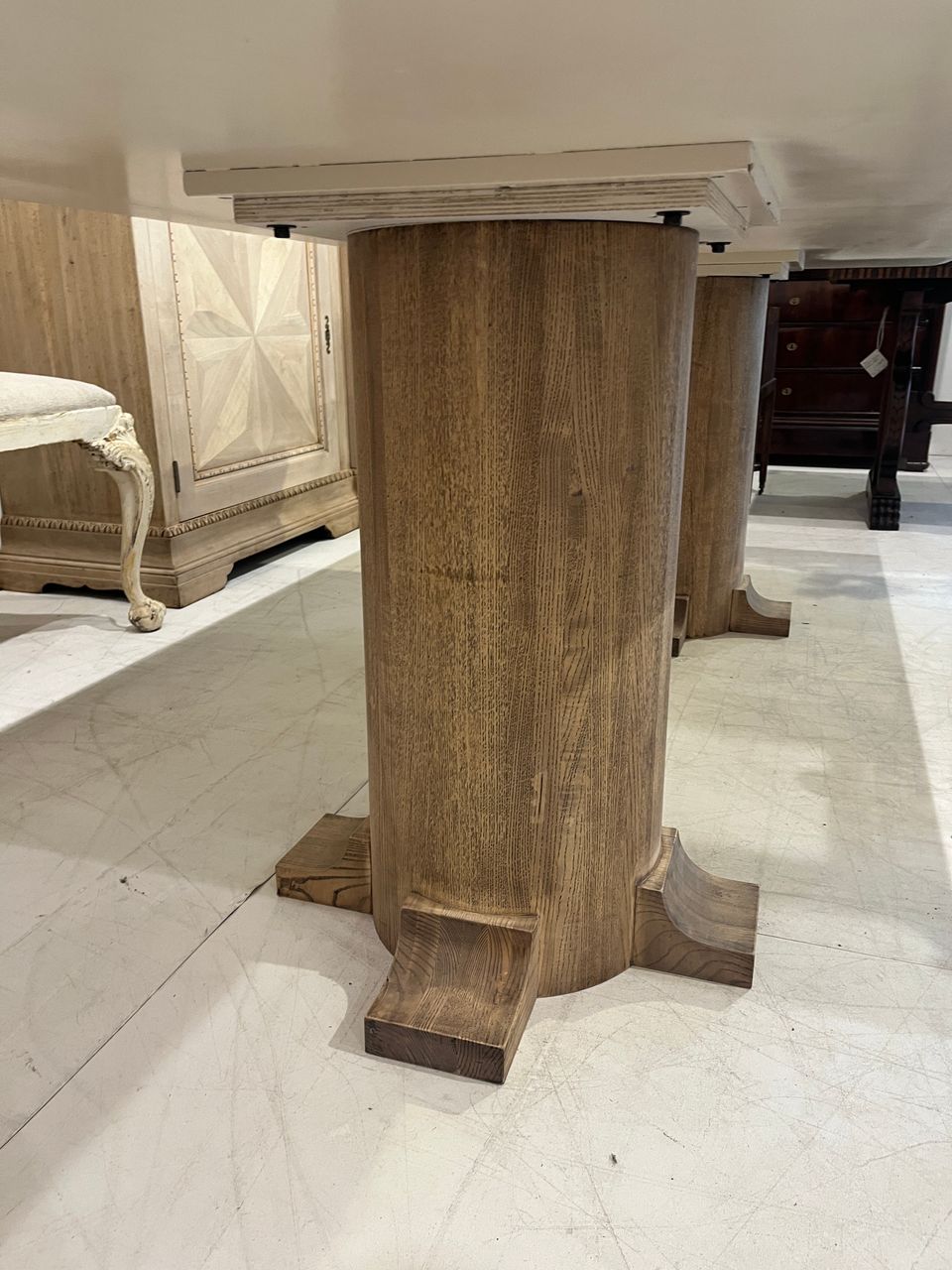 Custom Double Pedestal Dining Table with White Lacquered Top