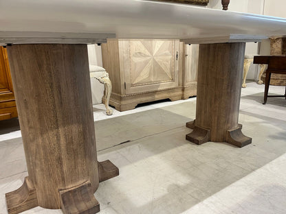 Custom Double Pedestal Dining Table with White Lacquered Top
