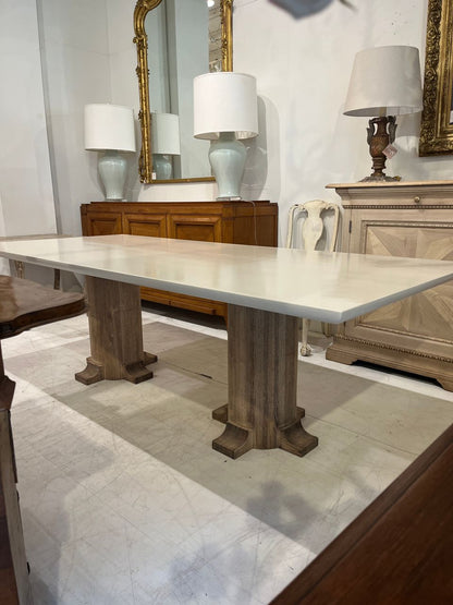 Custom Double Pedestal Dining Table with White Lacquered Top