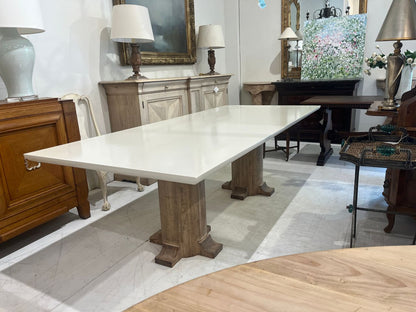 Custom Double Pedestal Dining Table with White Lacquered Top