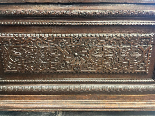 Antique French Carved Oak Trunk