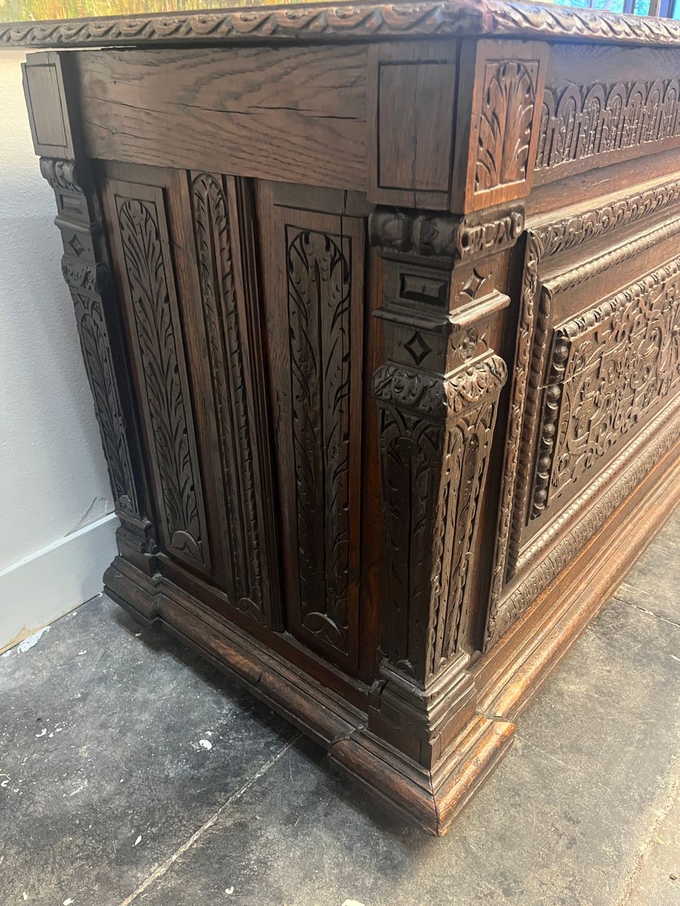 Antique French Carved Oak Trunk