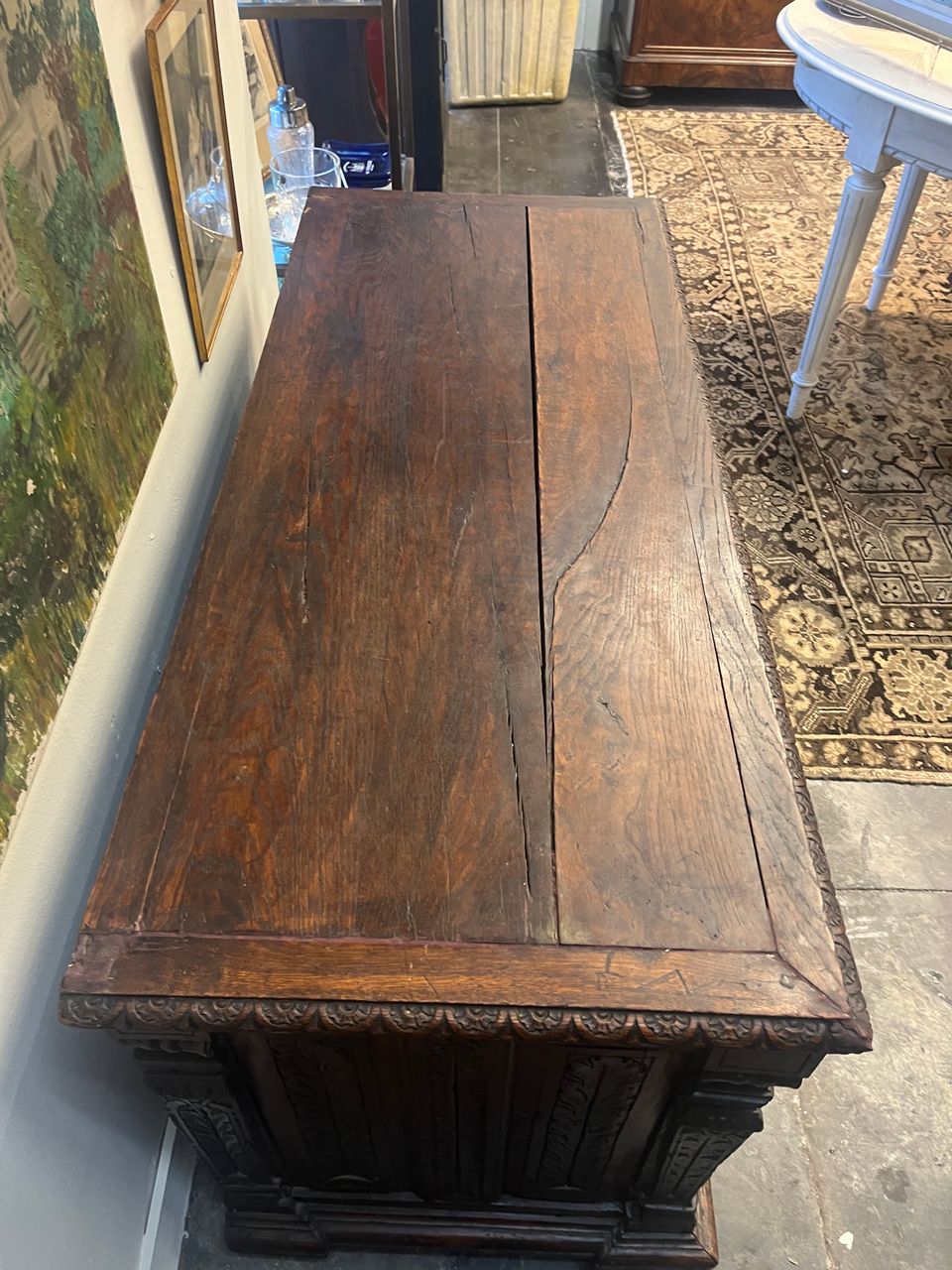 Antique French Carved Oak Trunk