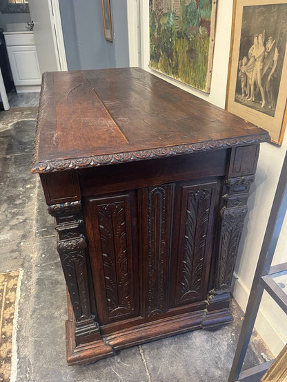 Antique French Carved Oak Trunk
