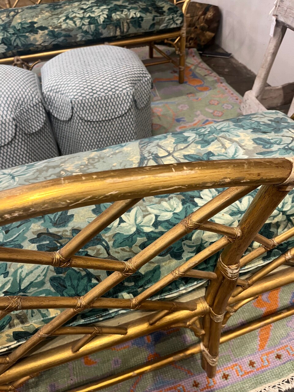 Gold Gilt Bamboo Sofa (2 available)