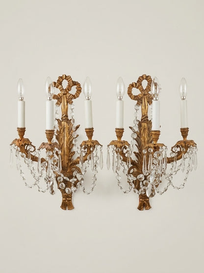Pair of 19th Century Bronze Crystal Sconces