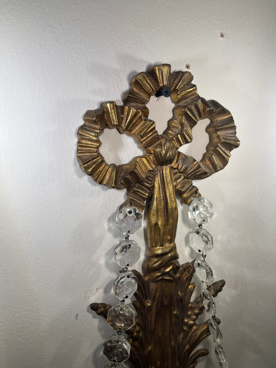 Pair of 19th Century Bronze Crystal Sconces