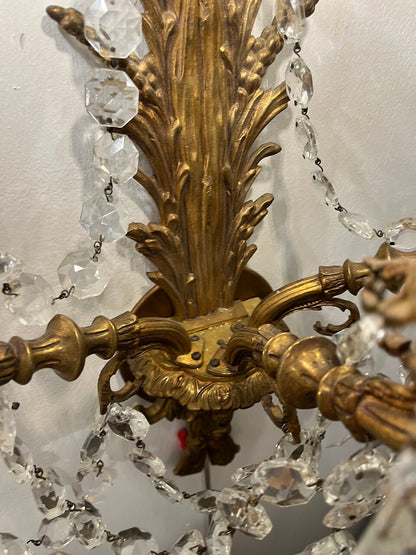 Pair of 19th Century Bronze Crystal Sconces