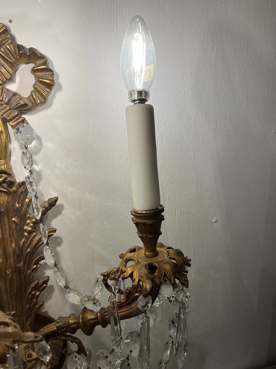 Pair of 19th Century Bronze Crystal Sconces