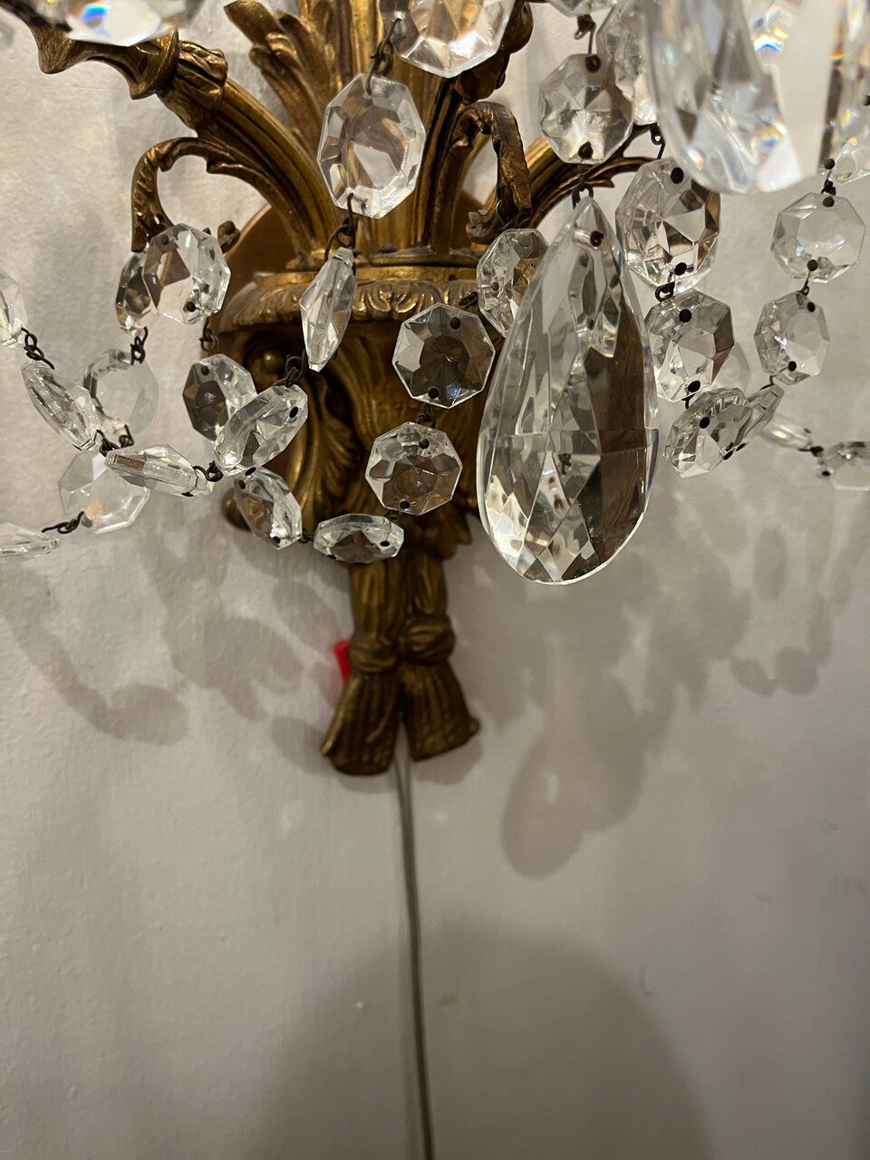 Pair of 19th Century Bronze Crystal Sconces