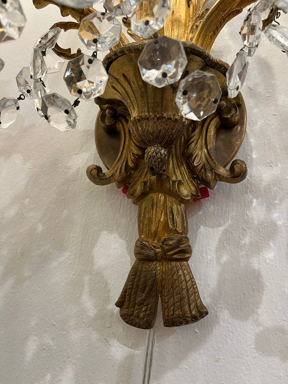 Pair of 19th Century Bronze Crystal Sconces