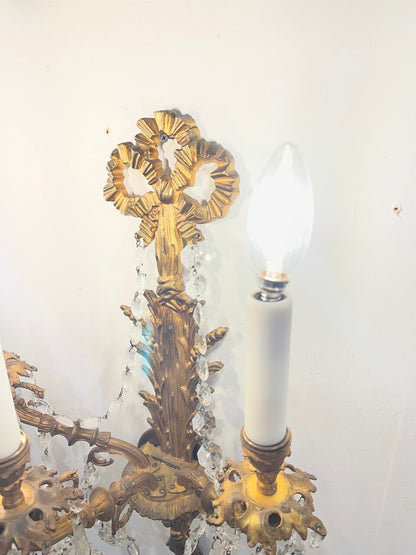 Pair of 19th Century Bronze Crystal Sconces