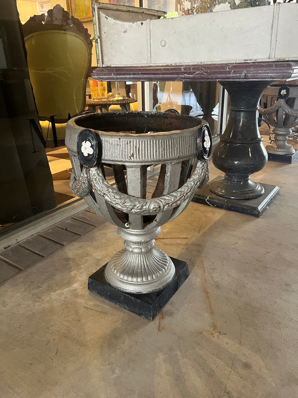 Antique Open Cage or Basket Urns