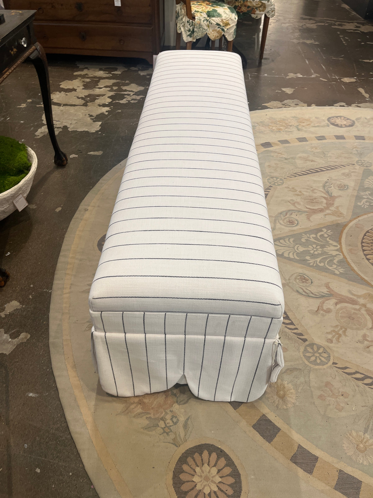Long Black & White Upholstered Bench