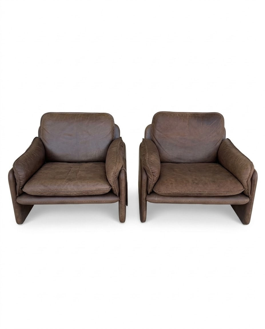 Pair of De Sede DS-61 Leather Lounge Chairs
