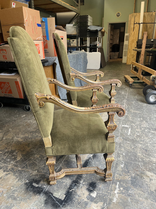 Pair 19th Century French Gilt Carved Walnut Stately Armchairs